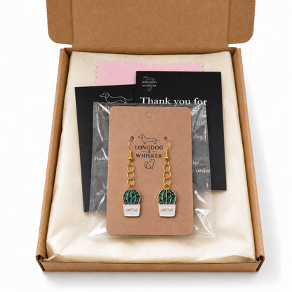 Cacti 'Cactus' Earrings with Longdog & Whisker packaging