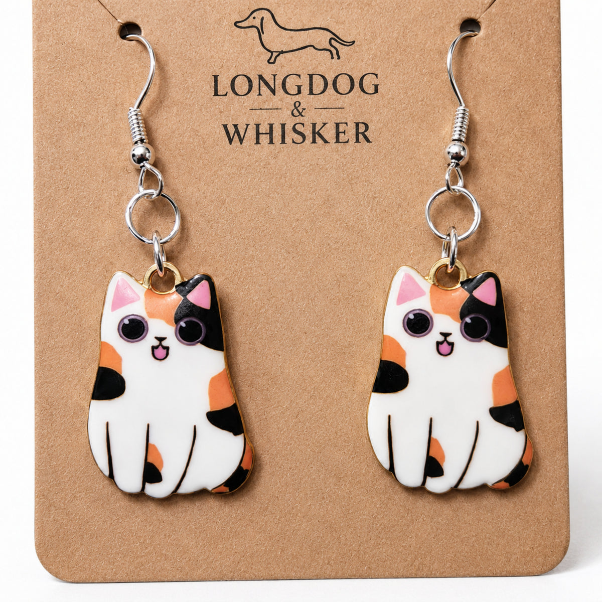 Close-up detail of Chonky Cat Earrings - Calico