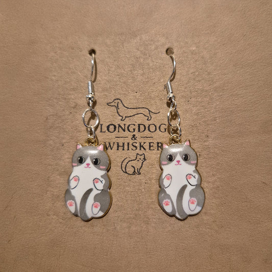 Belly Rub Cat Earrings - Grey