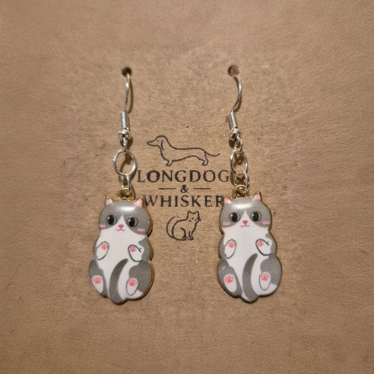 Belly Rub Cat Earrings - Grey