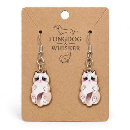 Belly Rub Cat Earrings - Ragdoll by Longdog & Whisker