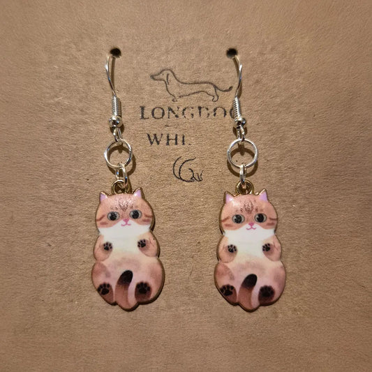 Belly Rub Cat Earrings - Tabby