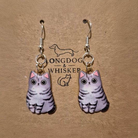 Chonky Cat Earrings - Grey Tabby
