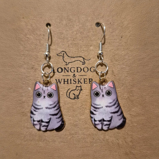 Chonky Cat Earrings - Grey Tabby