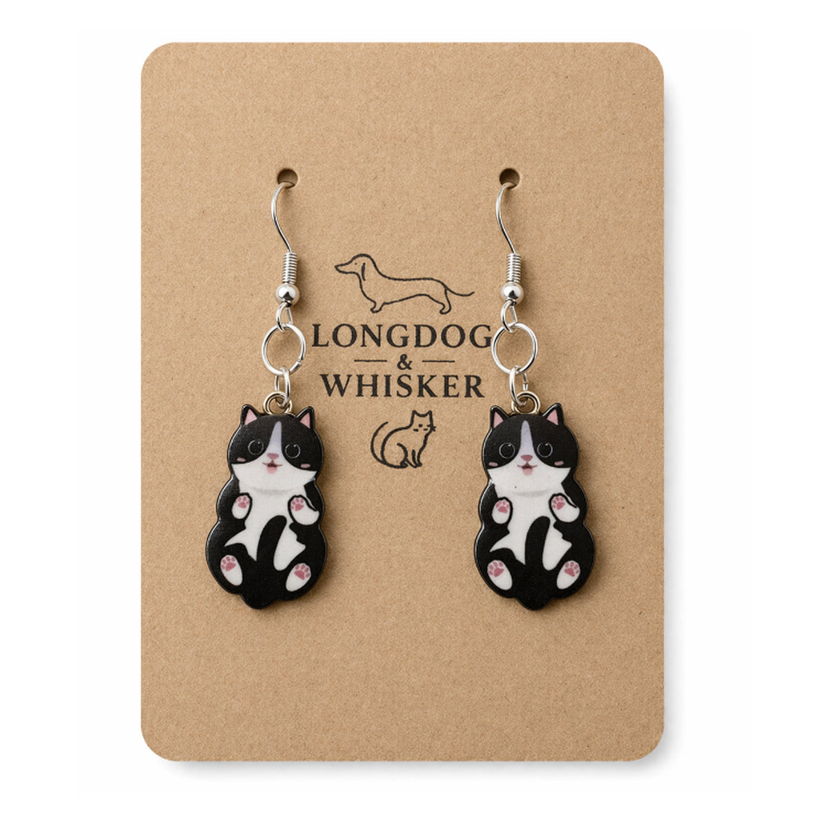 Belly Rub Cat Earrings - Black & White by Longdog & Whisker