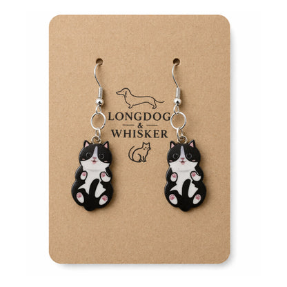 Belly Rub Cat Earrings - Black & White by Longdog & Whisker