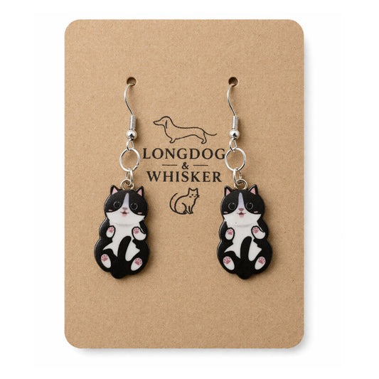Belly Rub Cat Earrings - Black & White