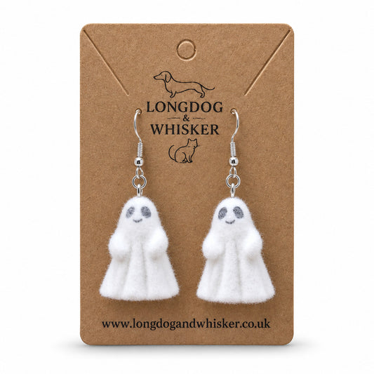 Cheeky Ghost Earrings on a Longdog & Whisker kraft product card