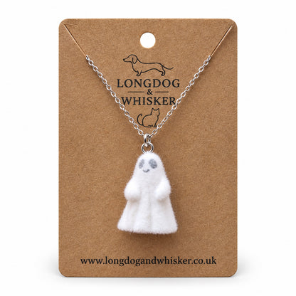 Cheeky Ghost Necklace on a Longdog & Whisker kraft product card