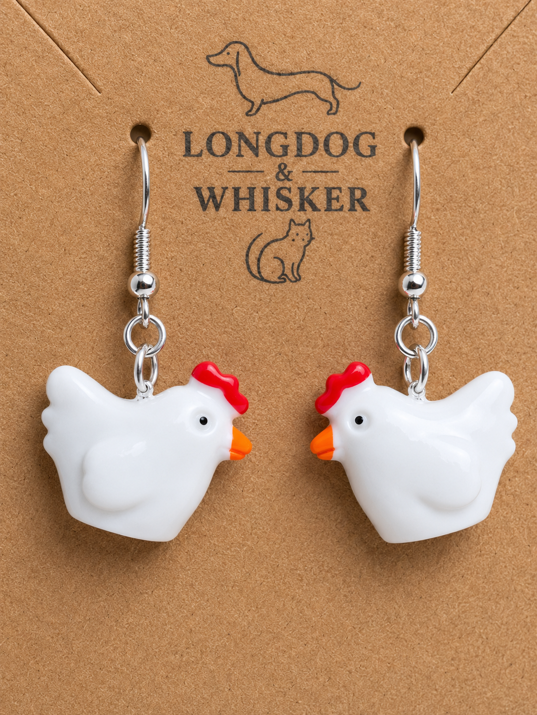 Close up detail of Chicken Earrings