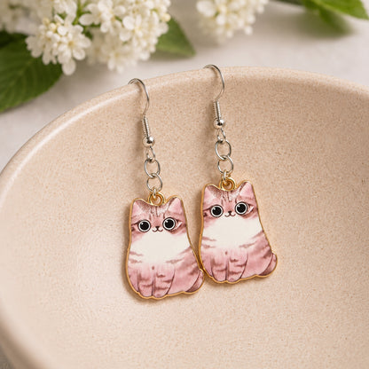 Chonky Cat Earrings - Tabby displayed in a lifestyle product photo