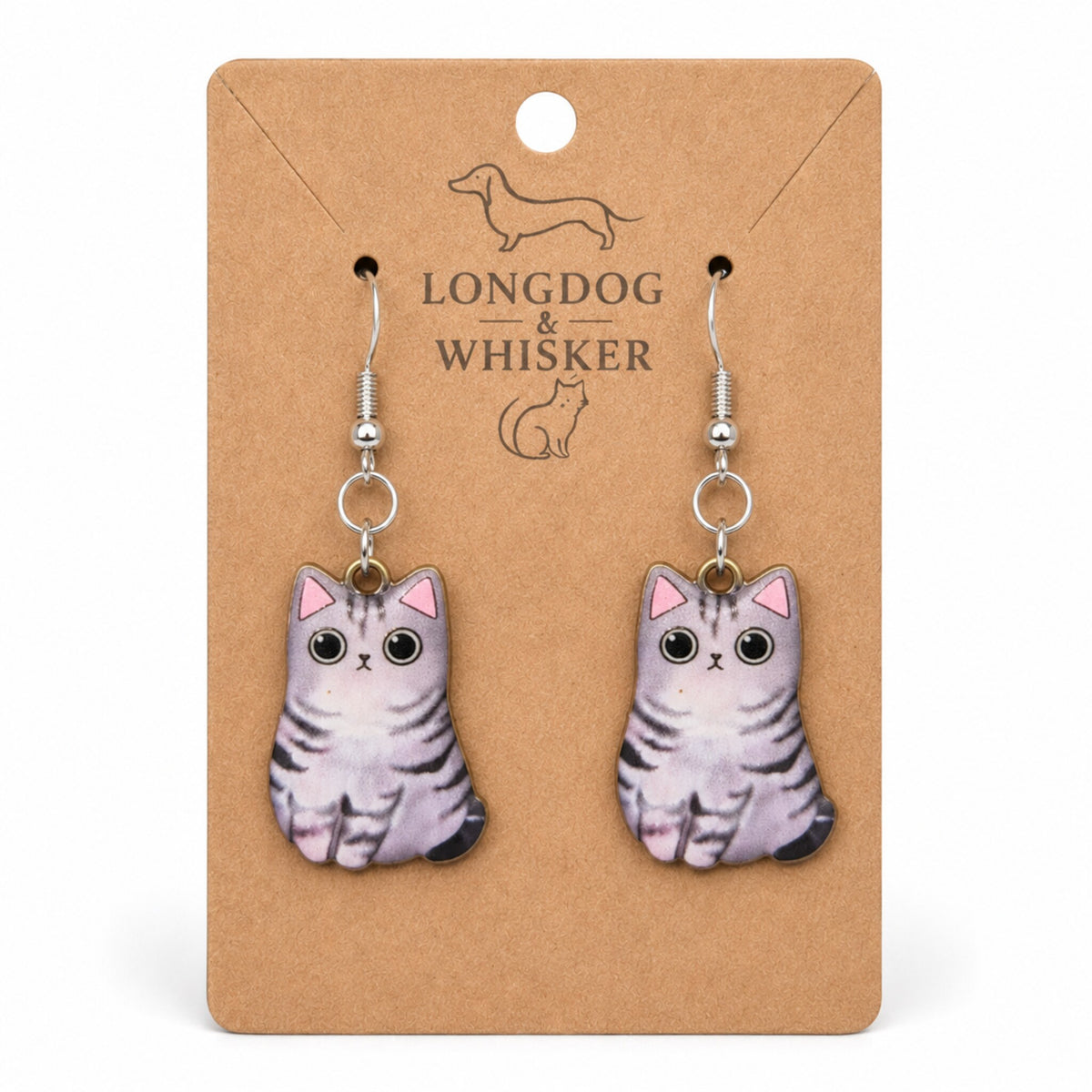 Chonky Cat Earrings - Grey Tabby by Longdog & Whisker