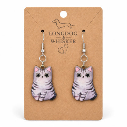 Chonky Cat Earrings - Grey Tabby by Longdog & Whisker