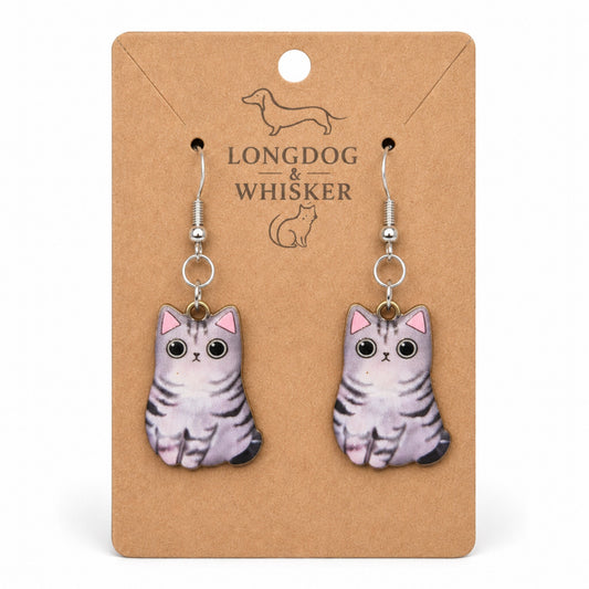 Chonky Cat Earrings - Grey Tabby by Longdog & Whisker