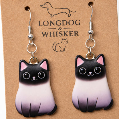 Close-up detail of Chonky Cat Earrings - Siamese