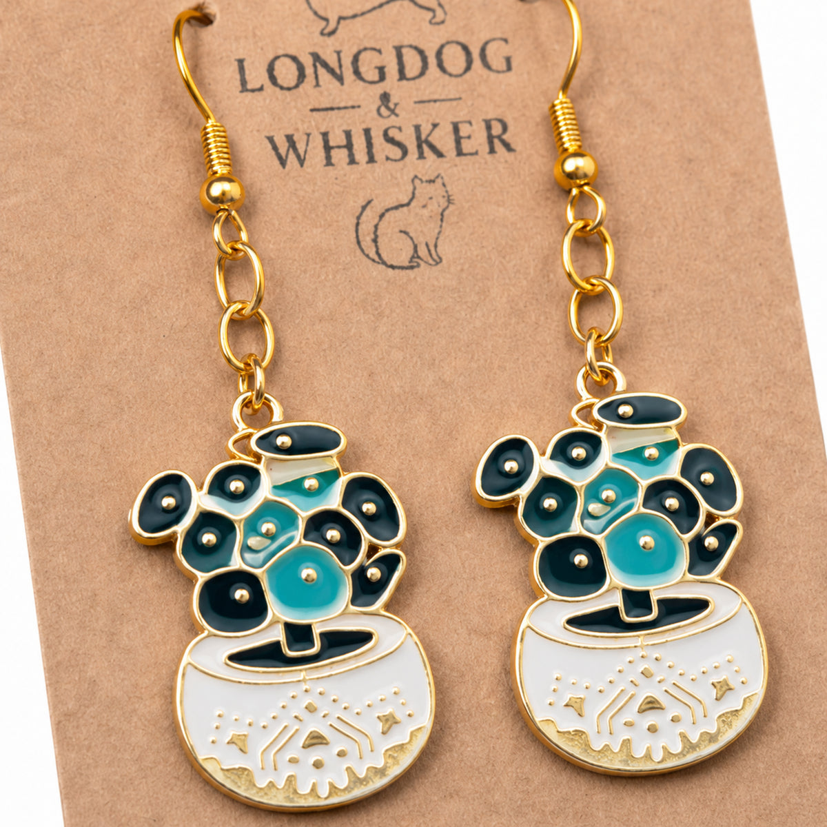 Close-up detail of Coin Leaf Plant Pot Earrings