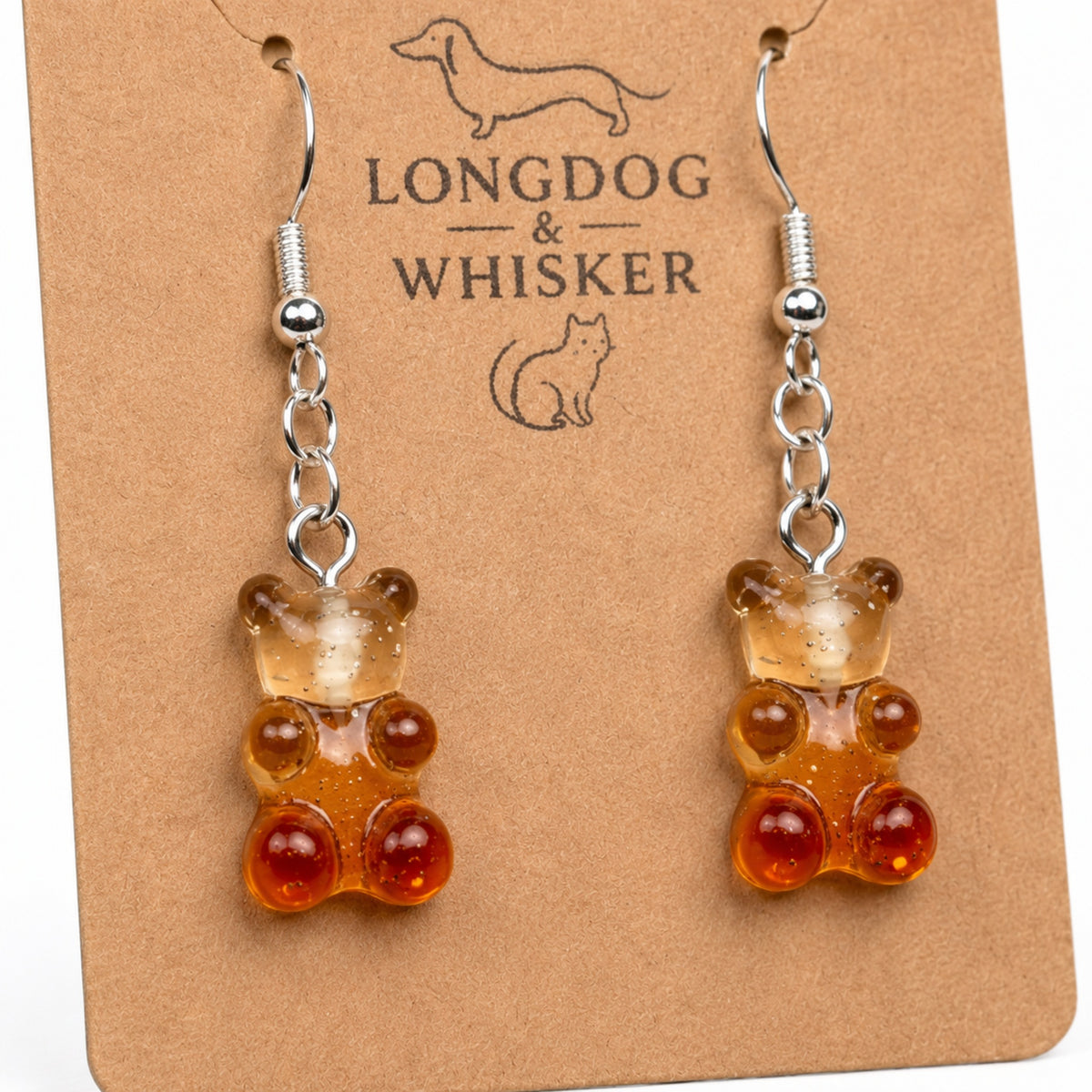 Close-up detail of Gummy Bear Earrings - Cola bottle
