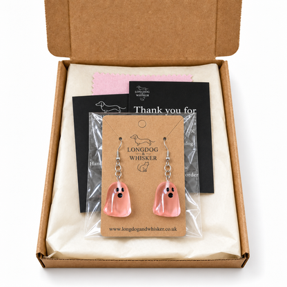 Coral Ghost Earrings packed in a Longdog & Whisker order