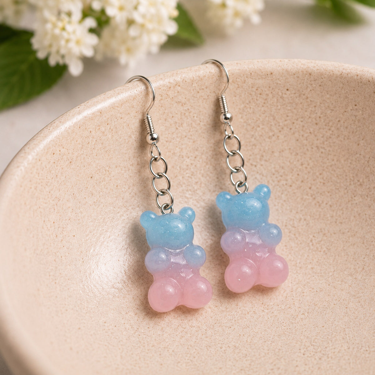Gummy Bear Earrings - Cotton Candy displayed in a lifestyle product photo
