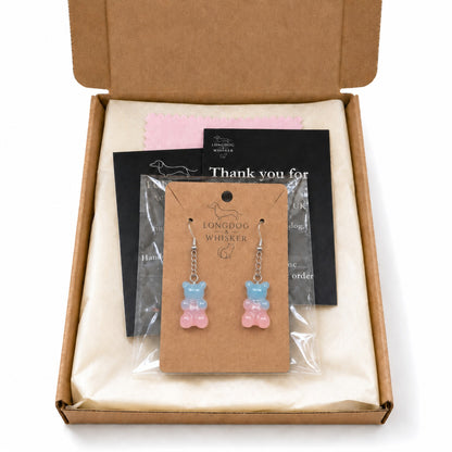 Gummy Bear Earrings - Cotton Candy with Longdog & Whisker packaging