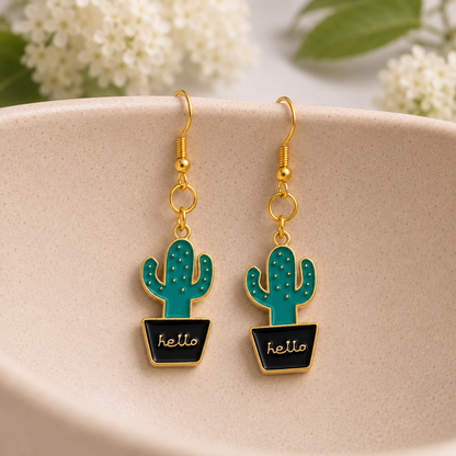 Cacti Hello Earrings displayed in a lifestyle product photo