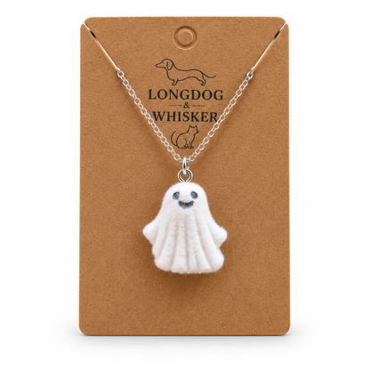 Dancing Ghost Necklace on a Longdog & Whisker kraft product card