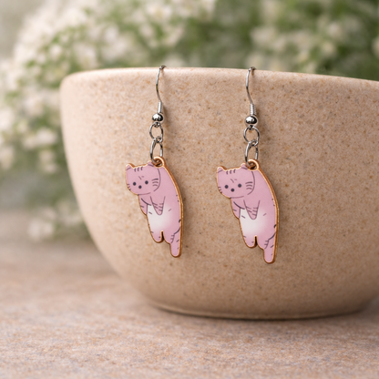 Scruffles Cat Earrings - Brown