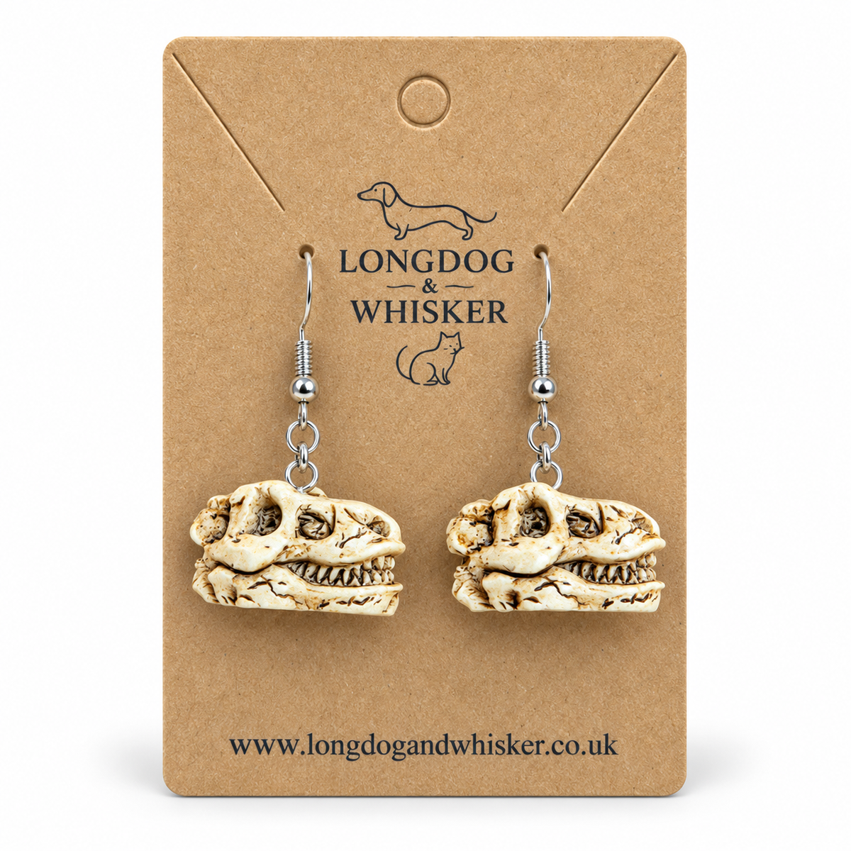 Dinosaur Skull Earrings on Longdog & Whisker product card