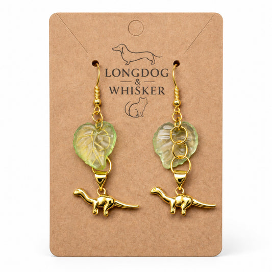 Small Dippy Dinosaur Earrings - Gold Hook by Longdog & Whisker