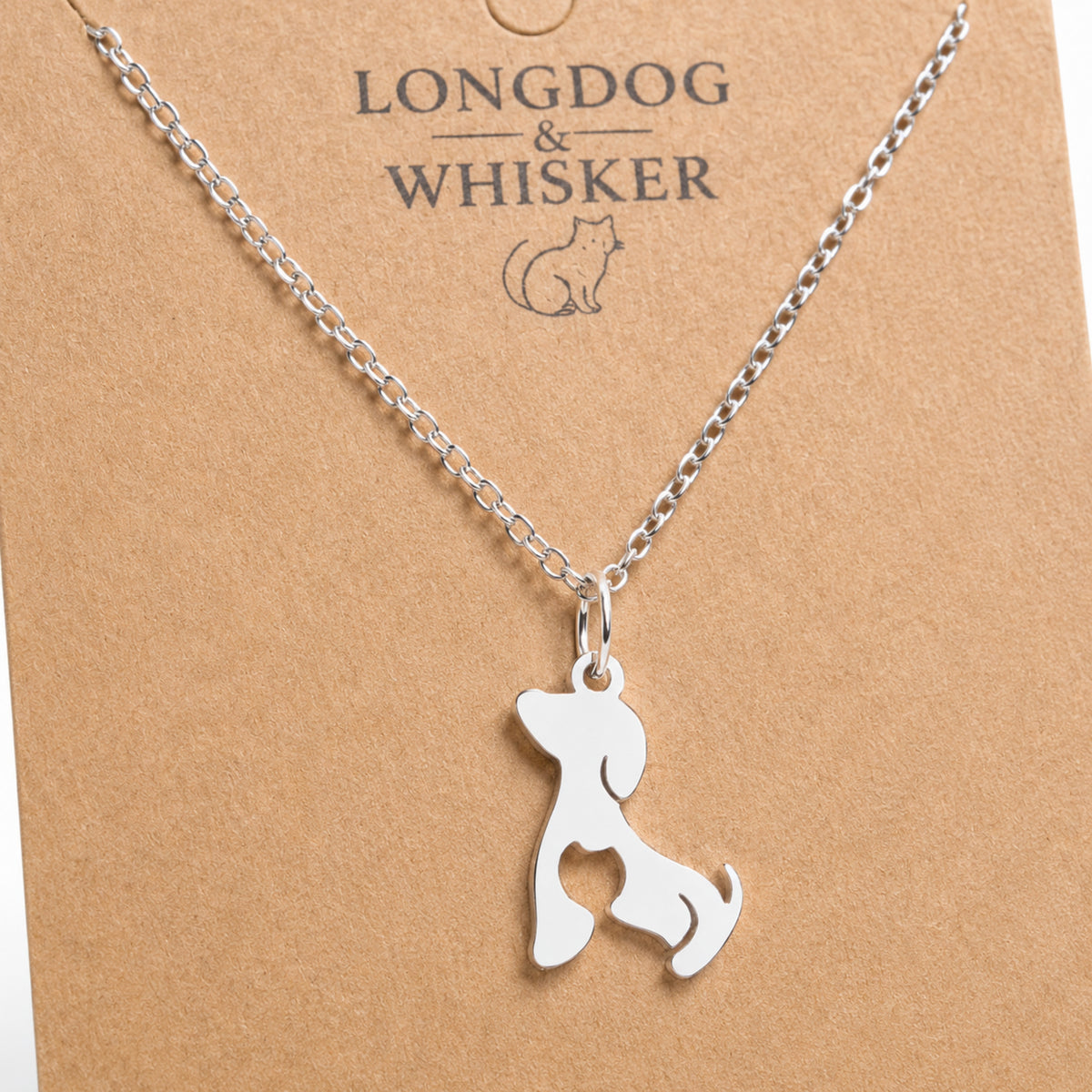 Close-up detail of Cat At Heart Dog Necklace - Silver