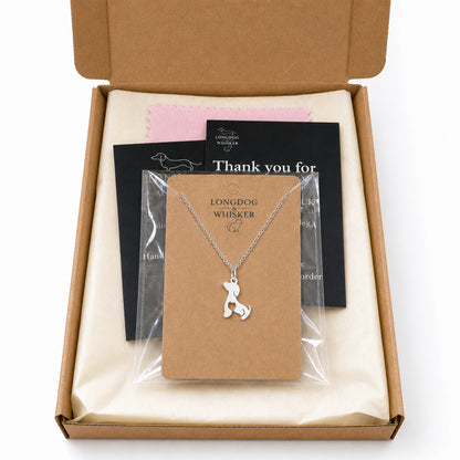 Cat At Heart Dog Necklace - Silver with Longdog & Whisker packaging