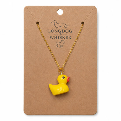 Rubber Duck Necklace with gold chain on Longdog & Whisker product card