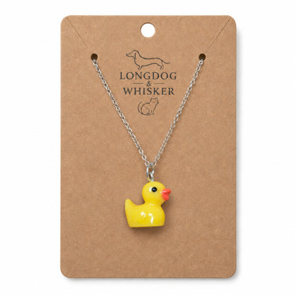 Rubber Duck Necklace with silver chain on Longdog & Whisker product card
