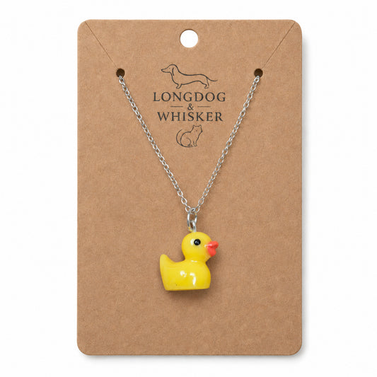 Rubber Duck Necklace with silver chain on Longdog & Whisker product card