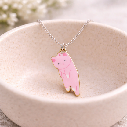 Scruffles Cat Necklace - Pink