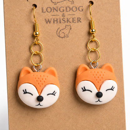 Close-up detail of Fox Face Earrings - Gold Hook