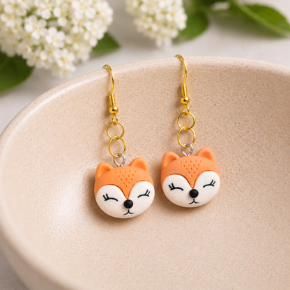 Fox Face Earrings - Gold Hook displayed in a lifestyle product photo