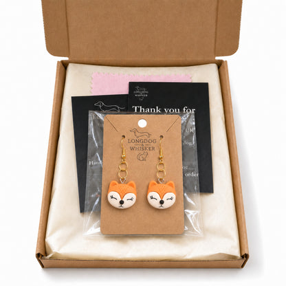 Fox Face Earrings - Gold Hook with Longdog & Whisker packaging