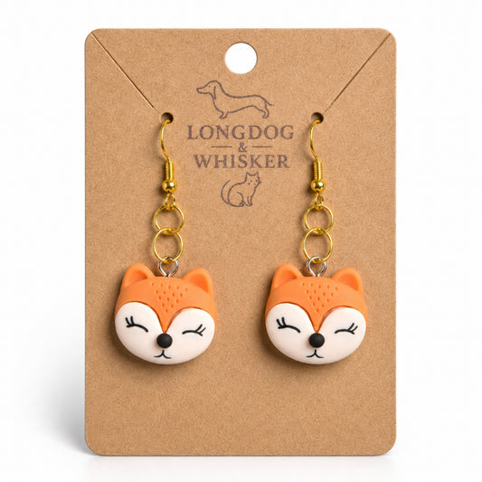 Fox Face Earrings - Gold Hook by Longdog & Whisker