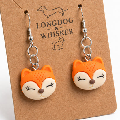 Close-up detail of Fox Face Earrings - Silver Hook