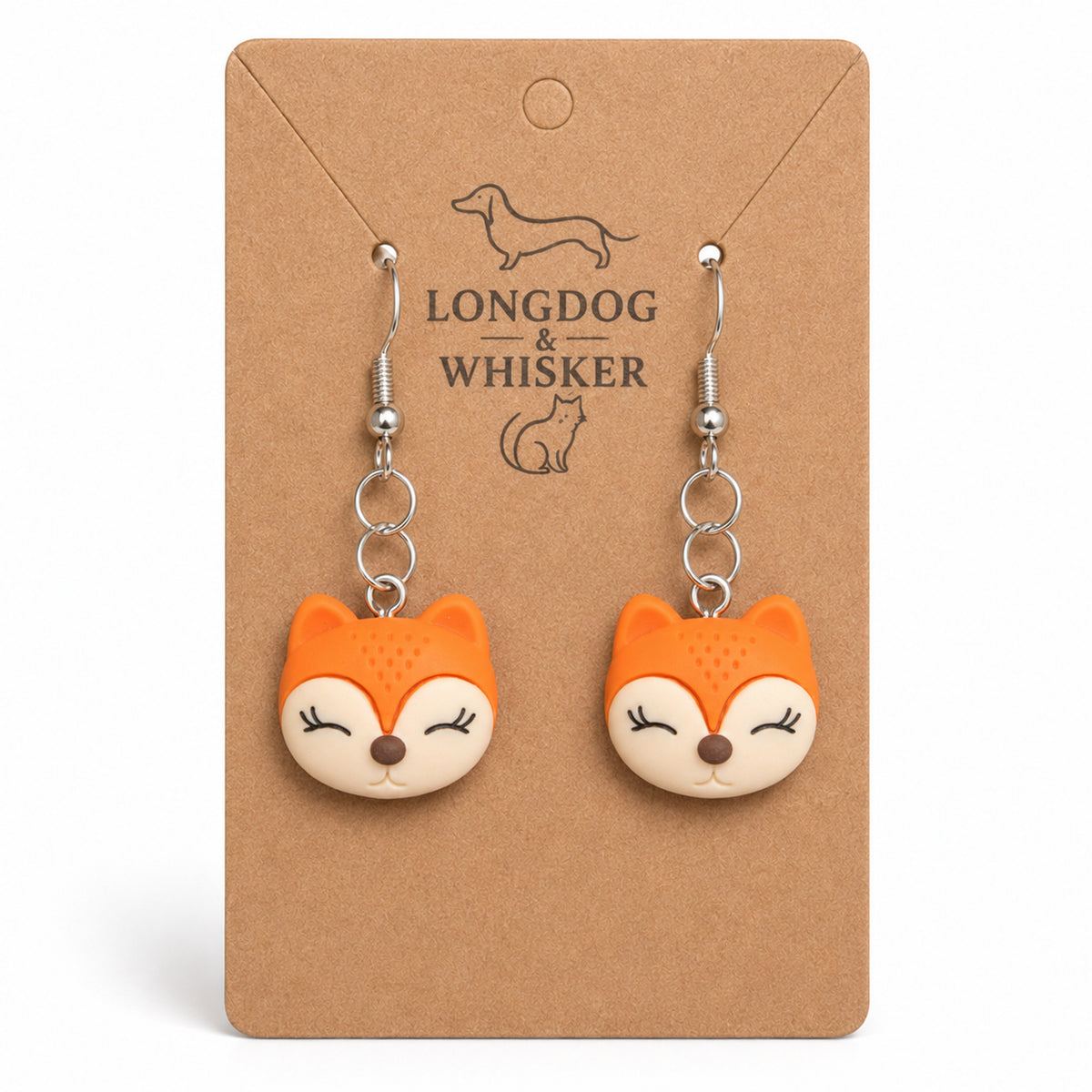 Fox Face Earrings - Silver Hook by Longdog & Whisker