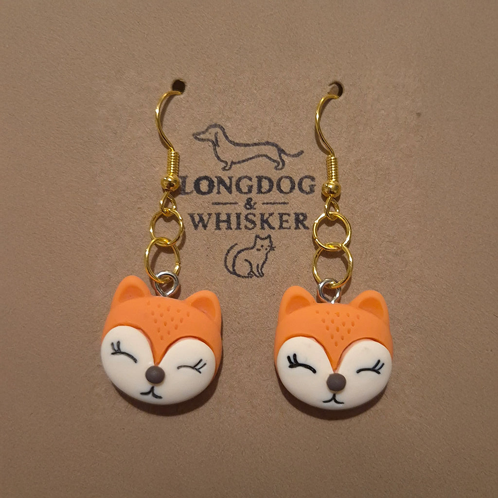 Fox Face Earrings - Gold Hook