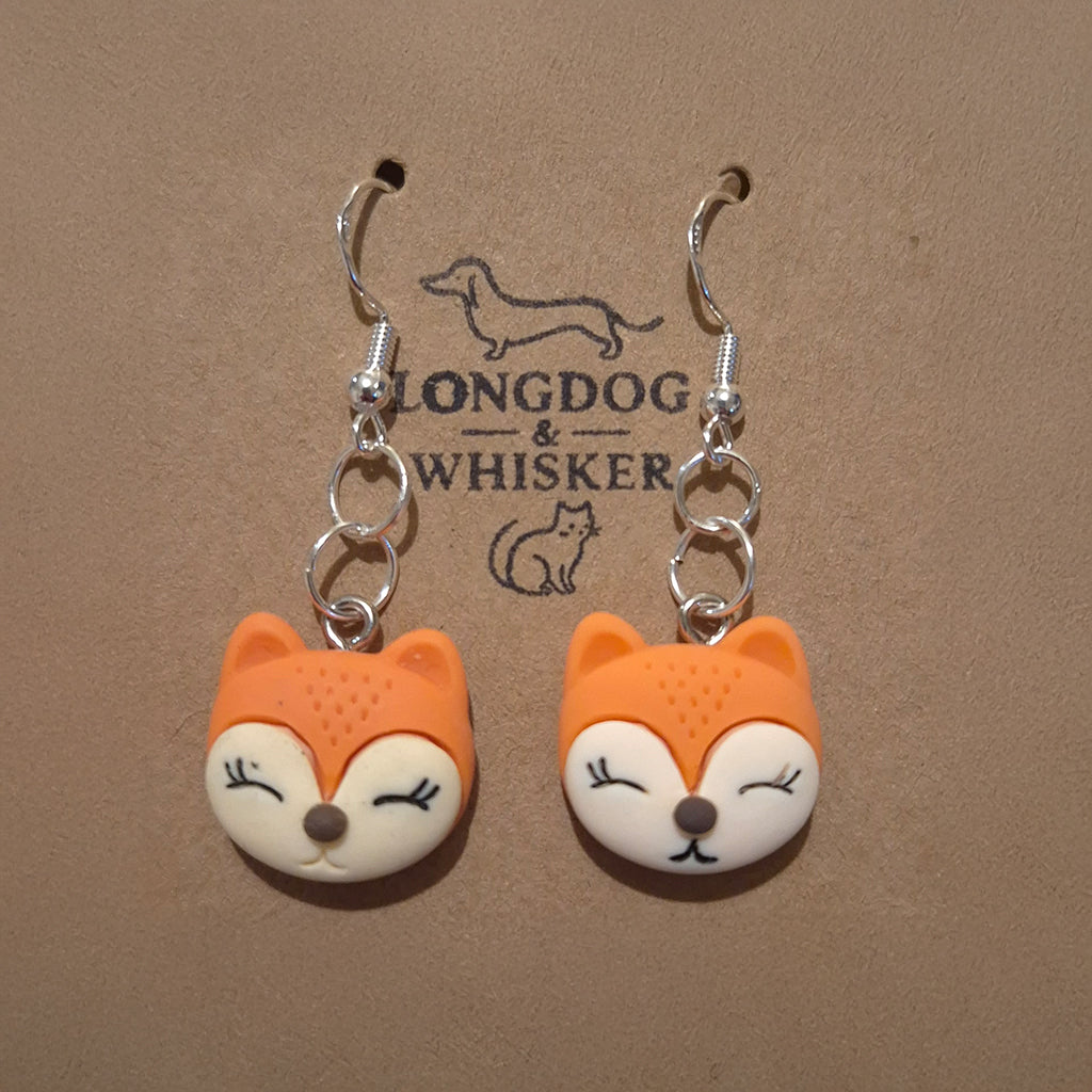 Fox Face Earrings - Silver Hook