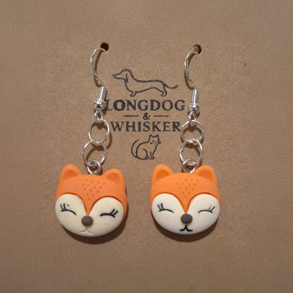 Fox Face Earrings - Silver Hook