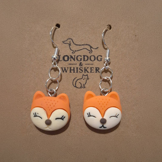Fox Face Earrings - Silver Hook