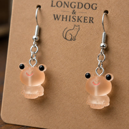Close-up detail of Frosted Frog in Apricot Earrings