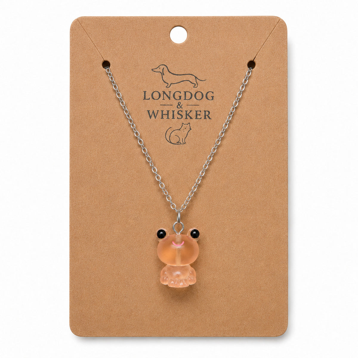 Frosted Frog in Apricot Necklace on Longdog & Whisker product card