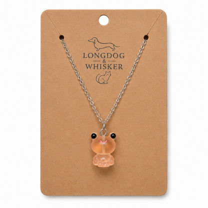 Frosted Frog in Apricot Necklace on Longdog & Whisker product card