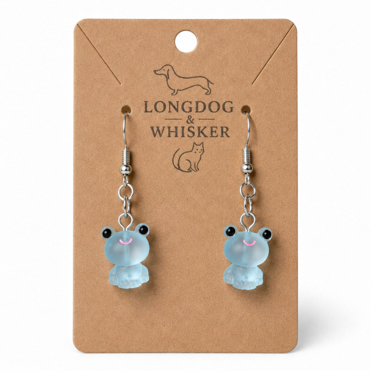 Frosted Frog in Aqua Earrings on Longdog & Whisker product card