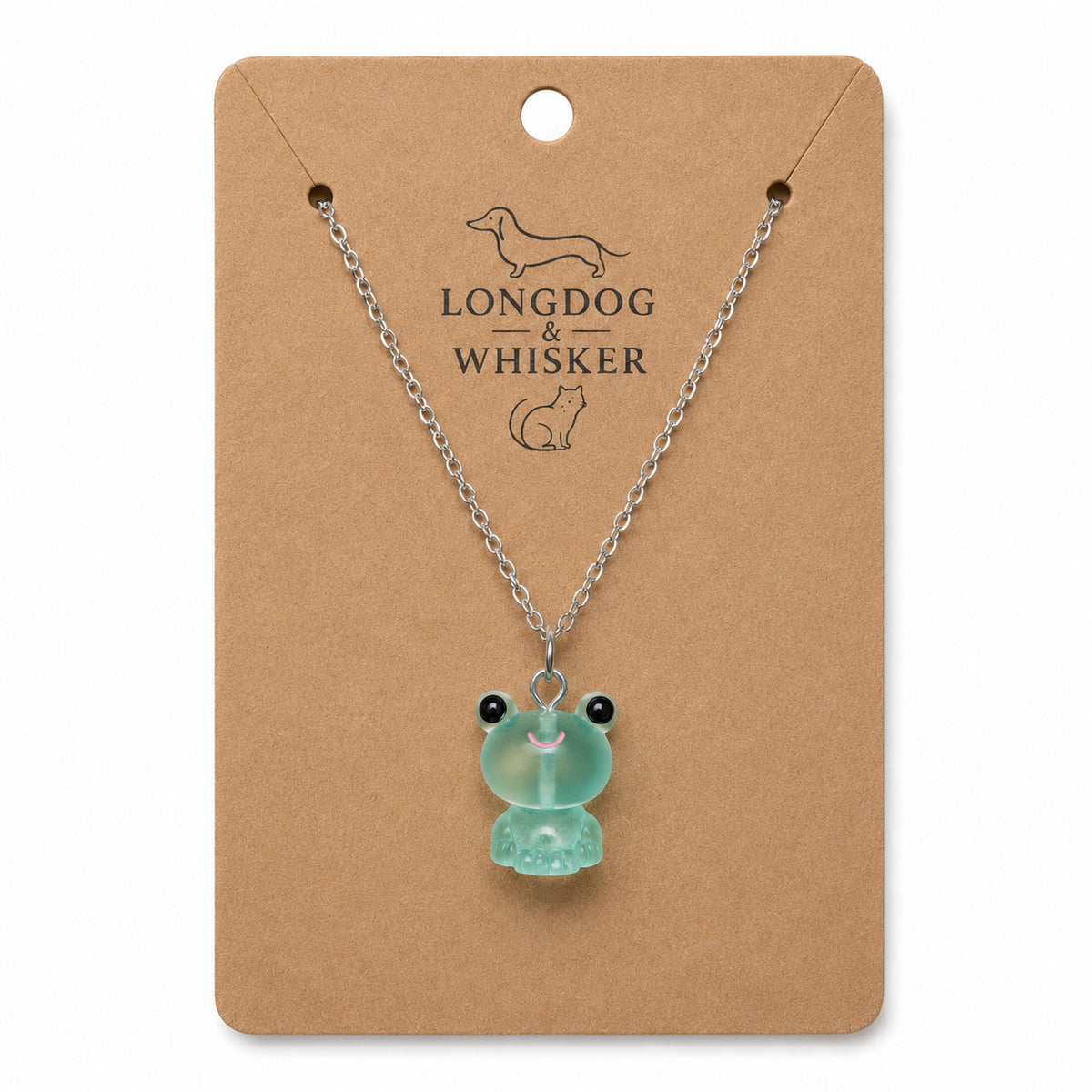 Frosted Frog in Aqua Necklace on Longdog & Whisker product card
